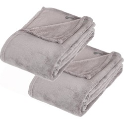 2x Stuks Fleece deken/fleeceplaid grijs 130 x 180 cm polyester - Plaids