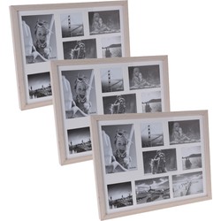 3x stuks multi fotolijst hout white wash met 8 vakken geschikt voor diverse foto maten - Fotolijsten