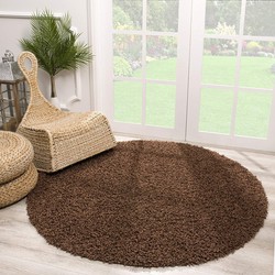 Tapijtenloods Loca Shaggy Rond Vloerkleed Bruin Hoogpolig- 120 CM ROND