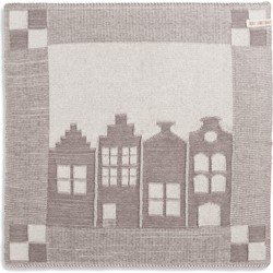 Knit Factory Gebreide Keukendoek - Keukenhanddoek House - Ecru/Taupe - 50x50 cm