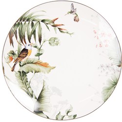 Clayre & Eef Dinerbord  Ø 26 cm Wit Groen Porselein Rond Vogels Eetbord