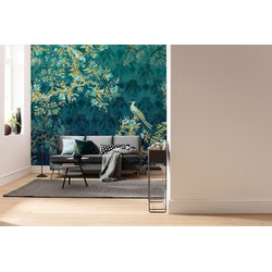 Sanders & Sanders fotobehang vogels petrolblauw - 350 x 260 cm - 611854