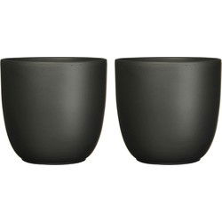 Mica Decorations Plantenpot Tusca - 2x - Zwart - keramiek - mat - D28/H25cm - Plantenpotten
