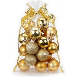 20x stuks kunststof kerstballen goud mix 6 cm in giftbag - Kerstbal