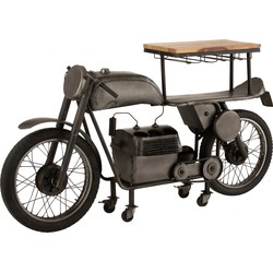 J-line - Bar Motorfiets 12glazen 6flessen Metaal/mango Hout Donkergrijs/naturel - 200x43x100cm