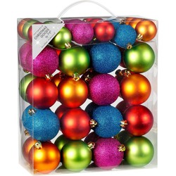 50x Kunststof gekleurde kerstballen pakket 4 en 6 cm - Kerstbal