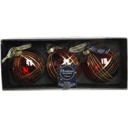 3x stuks luxe glazen kerstballen brass gedecoreerd rood 8 cm - Kerstbal
