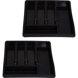 Bestekbak/keuken organizer - 2x - 5-vaks - Zwart - 39 x 39 x 6 cm - Bestekbakken