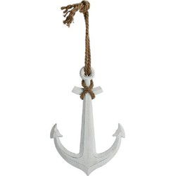 Anker beeld - wit - hout - 58,5 x 40 cm - maritieme decoratie - Beeldjes