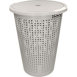 Wasmand met deksel - grijs - 35 liter - 40 x 52 cm - kunststof - Wasmanden