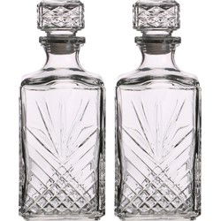 Glazen whisky/water karaf 1 liter - 2x - Kristalglas look whiskey fles - Whiskeykaraffen
