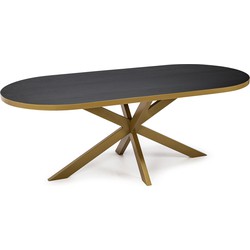 Stalux Plat ovale eettafel 'Noud' 210 x 100, kleur goud / zwart eiken