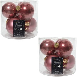 Kerstboomversiering oud roze kerstballen van glas 8 cm 12x stuks - Kerstbal