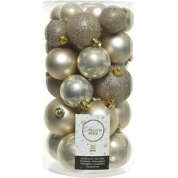 Decoris kerstballen - 30x st - champagne - 4-5-6 cm - kunststof - Kerstbal