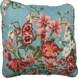 Clayre & Eef Kussenhoes  40x40 cm Blauw Roze Katoen Polyester Bloemen Sierkussenhoes