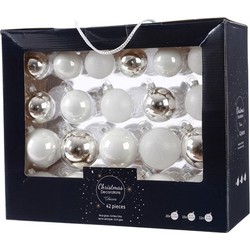 42x stuks glazen kerstballen wit/zilver 5-6-7 cm - Kerstbal
