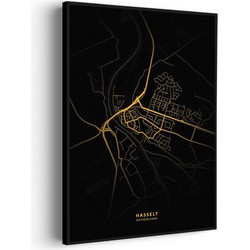 Muurwerken Akoestisch Schilderij - Hasselt Plattegrond Zwart Geel - Geluidsdempend Wandpaneel - Wanddecoratie - Geluidsisolatie - BASIC (AW 0.65) S (50X70)