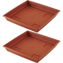 Set van 3x stuks bloempot/plantenpot terra cotta onderschaal/opvangbord kunststof diameter 27 cm - Plantenbakken