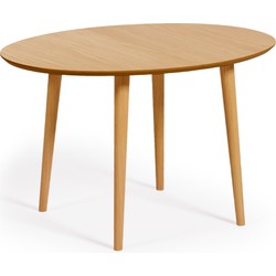 Kave Home - Oqui uitschuifbare ovale tafel met eikenfineer en massief houten poten, Ø 120 (200) x 90 c