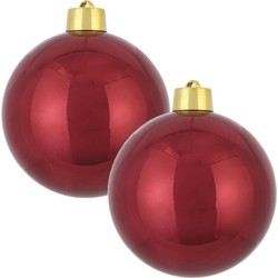 2x Grote kunststof decoratie kerstbal donkerrood 20 cm - Kerstbal