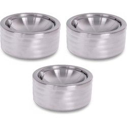 Klepasbak - 3x - mat chroom - 11 cm - terrasasbak - asbak met klep - Asbakken