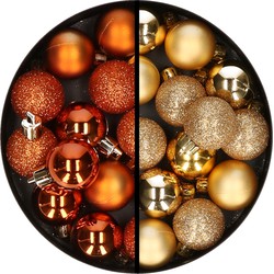 34x stuks kunststof kerstballen oranje en goud 3 cm - Kerstbal