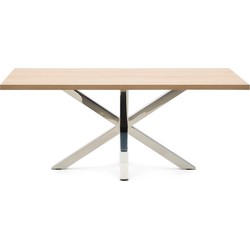 Kave Home - Argo tafel afgewerkt in naturel melamine en roestvrijstalen poten 200 x 100 cm