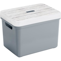 Sunware Opbergbox/mand - blauwgrijs - 18 liter - met deksel hout kleur - Opbergbox