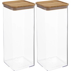 2x stuks voedsel bewaren keuken voorraadpot - kunststof/bamboe - 2000 ml - Voorraadpot