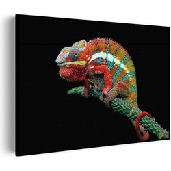 Muurwerken Akoestisch Schilderij - De Kameleon Zittend Op Plant - Geluidsdempend Wandpaneel - Wanddecoratie - Geluidsisolatie - BASIC (AW 0.65) L (100x72)