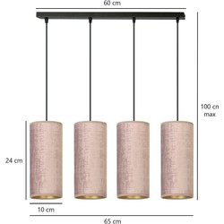 Rebild 4 cilinders grote hanglamp roze  4x E27