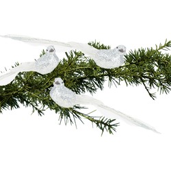 3x stuks kunststof decoratie vogels op clip zilver glitter 21 cm - Kersthangers