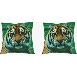 Set van 2 stuks woon sierkussens tijger print 35 x 35 cm - Sierkussens