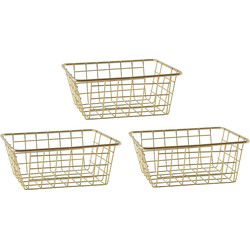 Svenska Living Draadmand - 3x - goudkleurig - 20 x 15 x 8 cm - opbergmand - Opbergmanden