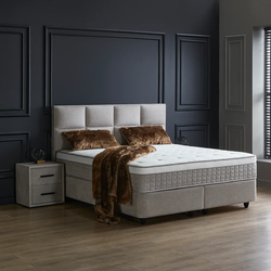 Boxspring bed met opbergruimte - 140x200 cm - Beige - Opbergbed Ayana Inclusief 32 cm matras en topper Comfortschuim