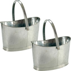 Set van 2x stuks bloempotten/plantenbakken zinken mand ovaal met handvat 36 x 20 x 21 cm - Plantenbakken