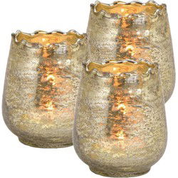Glazen design windlicht/kaarshouder - 3x - champagne goud - 8 x 9 cm - Waxinelichtjeshouders