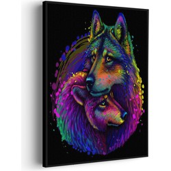 Muurwerken Akoestisch Schilderij - Colored Wolves - Geluidsdempend Wandpaneel - Wanddecoratie - Geluidsisolatie - PRO (AW 0.90) XXL (107X150)