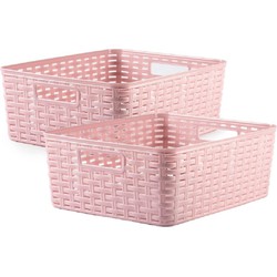 4x stuks rotan gevlochten opbergmand/opbergbox kunststof - Oud roze - 28 x 36 x 13.5 cm - Opbergbox