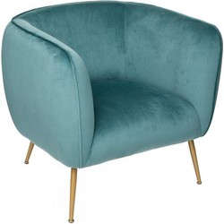 Velvet Fauteuil Bombi Ijs Blauw met Goudkleurige poten