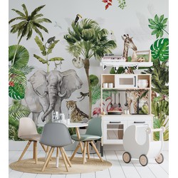 Kinderkamer jungle safari - Kinderbehang - 194,8 cm x 280 cm - Walloha