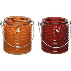 Citronella kaars - 2x - in windlicht - oranje en rood - 20 branduren - citrusgeur - geurkaarsen