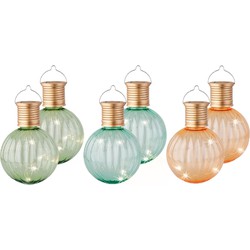 Set van 9x stuks buiten led lichtgroene, turquoise en oranje lampion solar verlichting 11 cm - Lampionnen