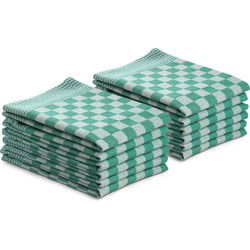 DoubleDry Theedoeken set - 12 stuks - 50x70 cm - 100% katoen - blokpatroon - geblokt - horeca ruit - groen