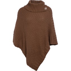 Knit Factory Nicky Gebreide Dames Poncho - Tobacco - One Size - Met opstaande kraag