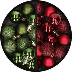 34x stuks kunststof kerstballen groen en donkerrood 3 cm - Kerstbal