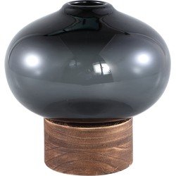 PTMD Fleure Grey glass vase wooden base bulb L