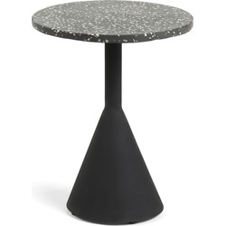 Kave Home - Delano zwart terrazzo bijzettafeltje met zwart stalen poten, Ø 40 cm