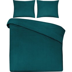DoubleDry Dekbedovertrek 100% Natuurlijk Katoen - Eenpersoons 140x200/220 cm + 1 Kussensloop - Ademend & Zacht - Groen Blauw