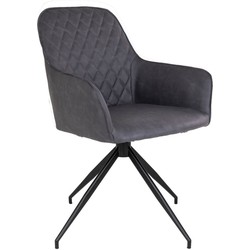 Harbo Dining Chair with Swivel - Chair with swivel in dark grey PU with black legs HN1221